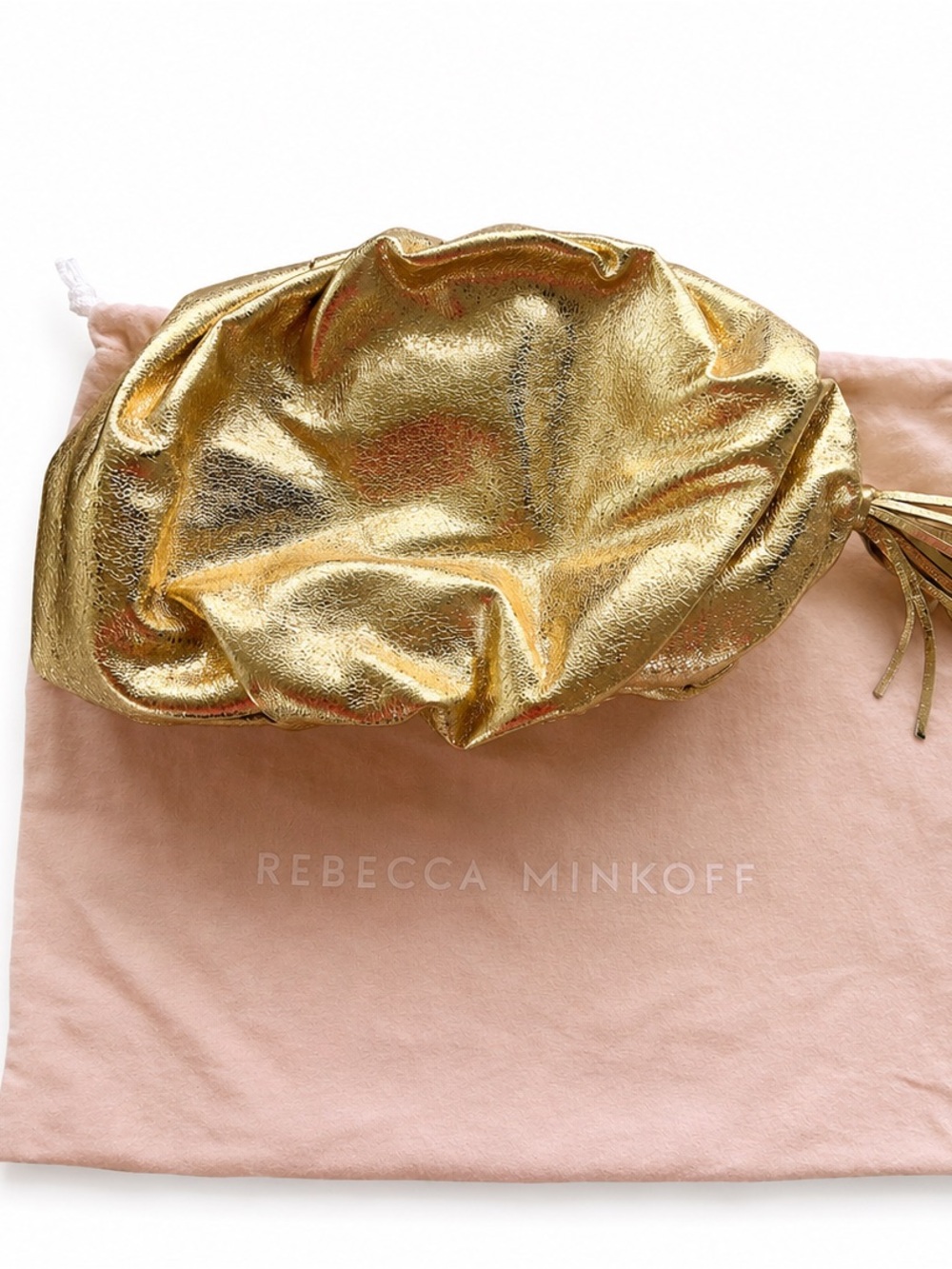Rebecca Minkoff Shiny Gold Leather Tassel Wristlet